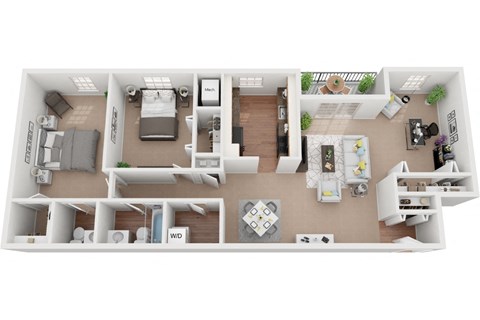 2 Bedroom 1,5 Bath 1,323 Sq.Ft. Dorchester Floor Plan at Courthouse Square Apartments, Towson